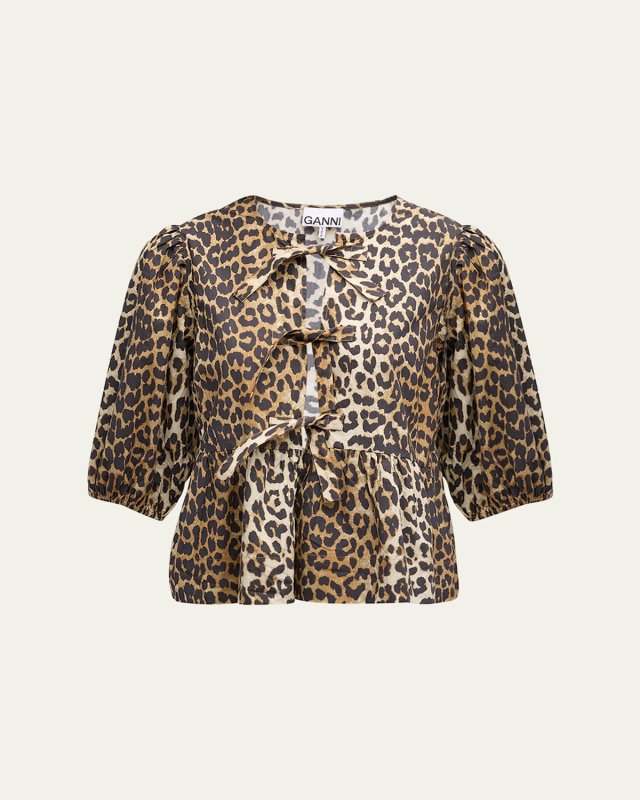 Printed Self-Tie Peplum Blouse